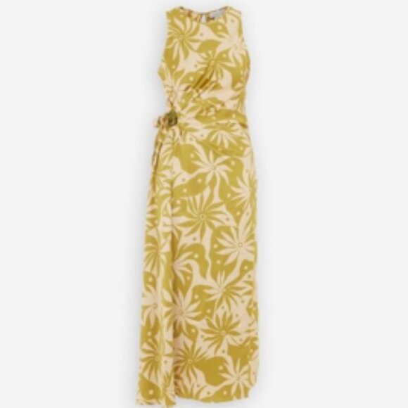 House of Harlow 1960 Satin Floral Tropical Fitted Maxi Dress Cut Out Waist XS - Picture 1 of 6